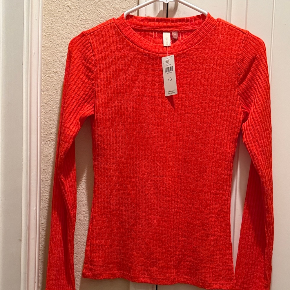 Pilcro Bright Orange Ribbed Crewneck Top
